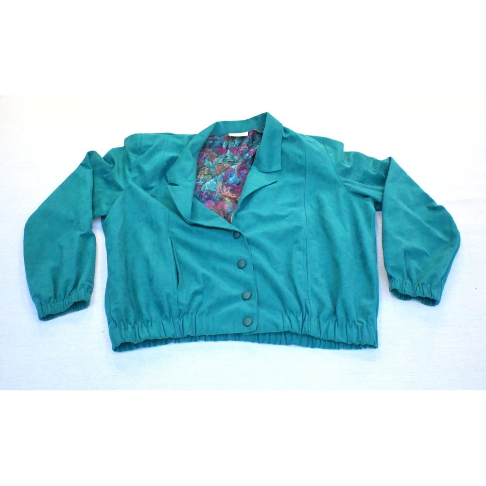 Vintage Jessica Scott Womens Teal Cropped Blouson Jacket Elastic Waist Soft